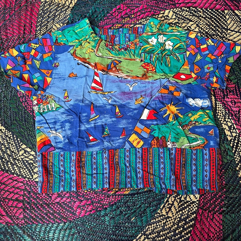 Vintage Carole Little Sport Multi-Color Rayon Shirt Size Medium
